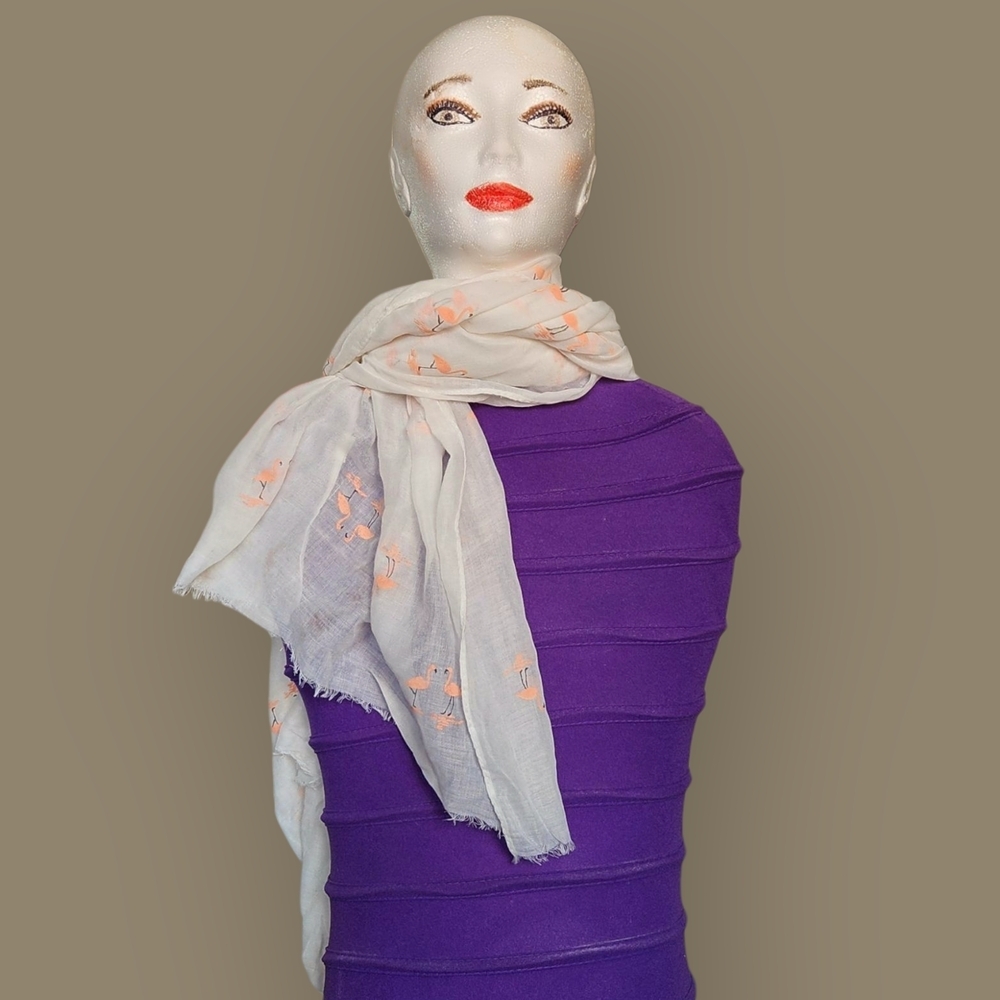 Elsie & Zoey Womens Elegant White and Pink Embroidered Flamingo Scarf - Picture 5 of 9